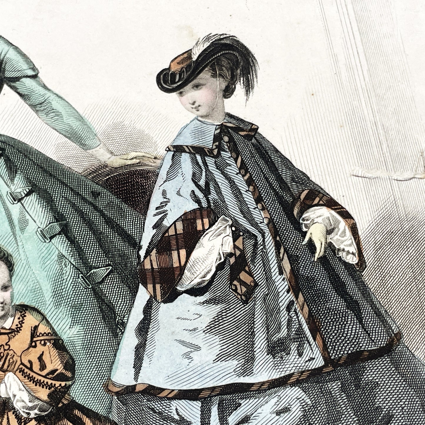 1850s - French Fashion Plate - Journal des Demoiselles - Original Hand-Colored Engraving - Victorian Crinoline Era - Paris Elegance