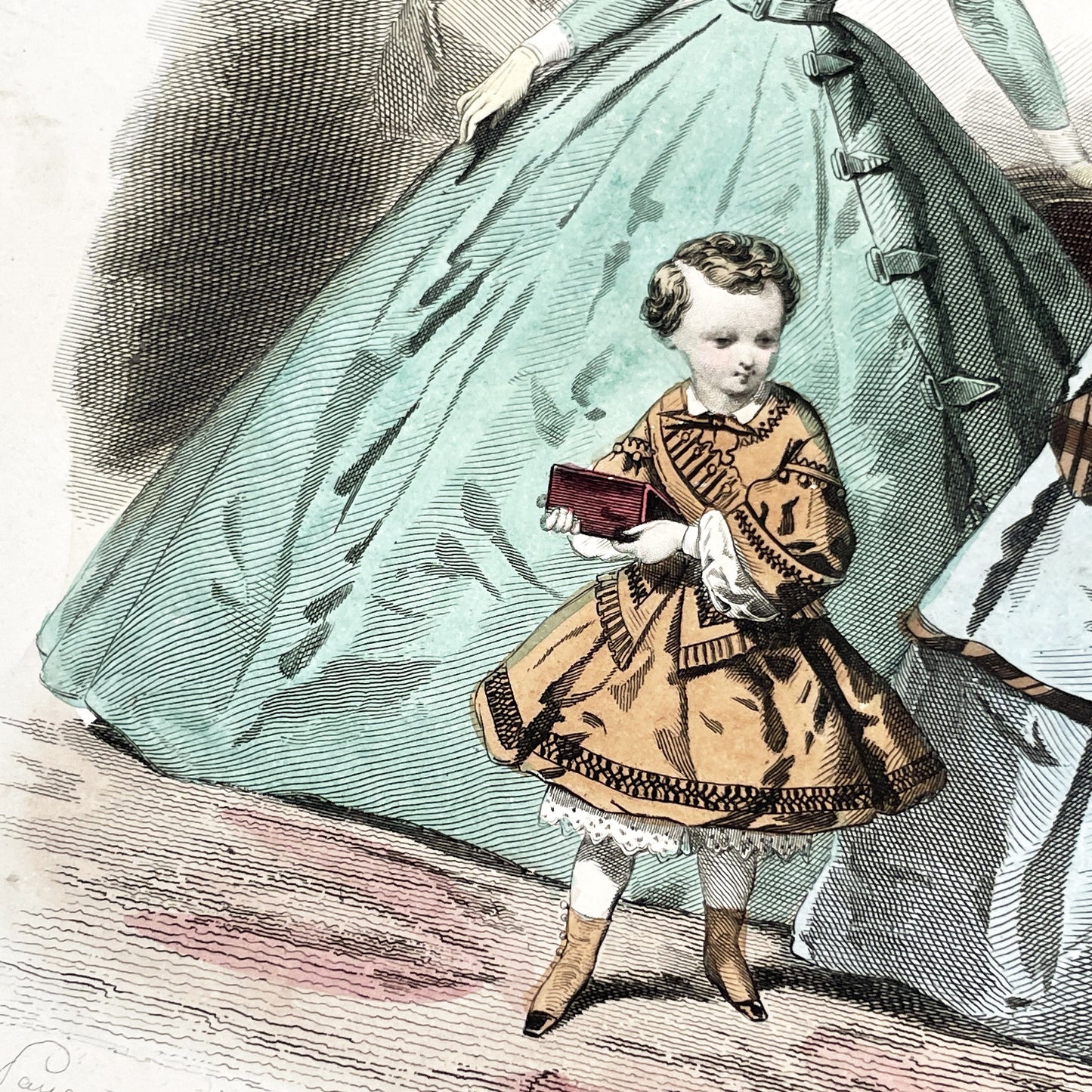 1850s - French Fashion Plate - Journal des Demoiselles - Original Hand-Colored Engraving - Victorian Crinoline Era - Paris Elegance