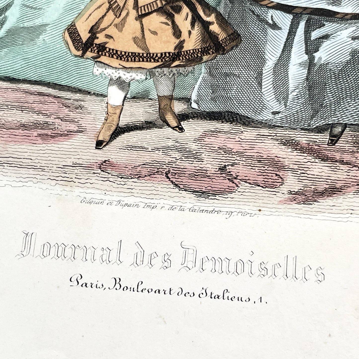 1850s - French Fashion Plate - Journal des Demoiselles - Original Hand-Colored Engraving - Victorian Crinoline Era - Paris Elegance