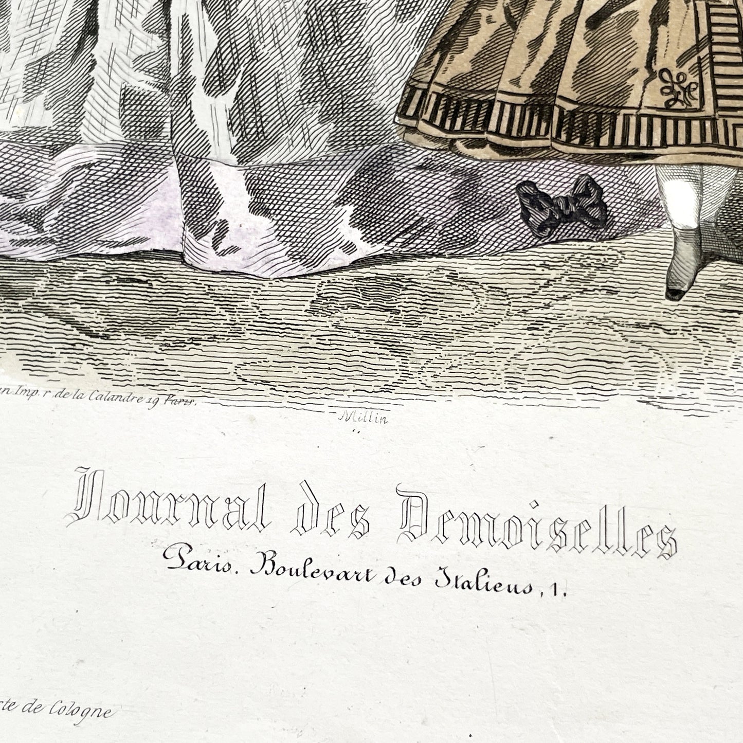 1850s - Original Hand-Colored Parisian Fashion Plate from Journal des Demoiselles - Victorian Era Ladies and Girls Attire - Engraved Print