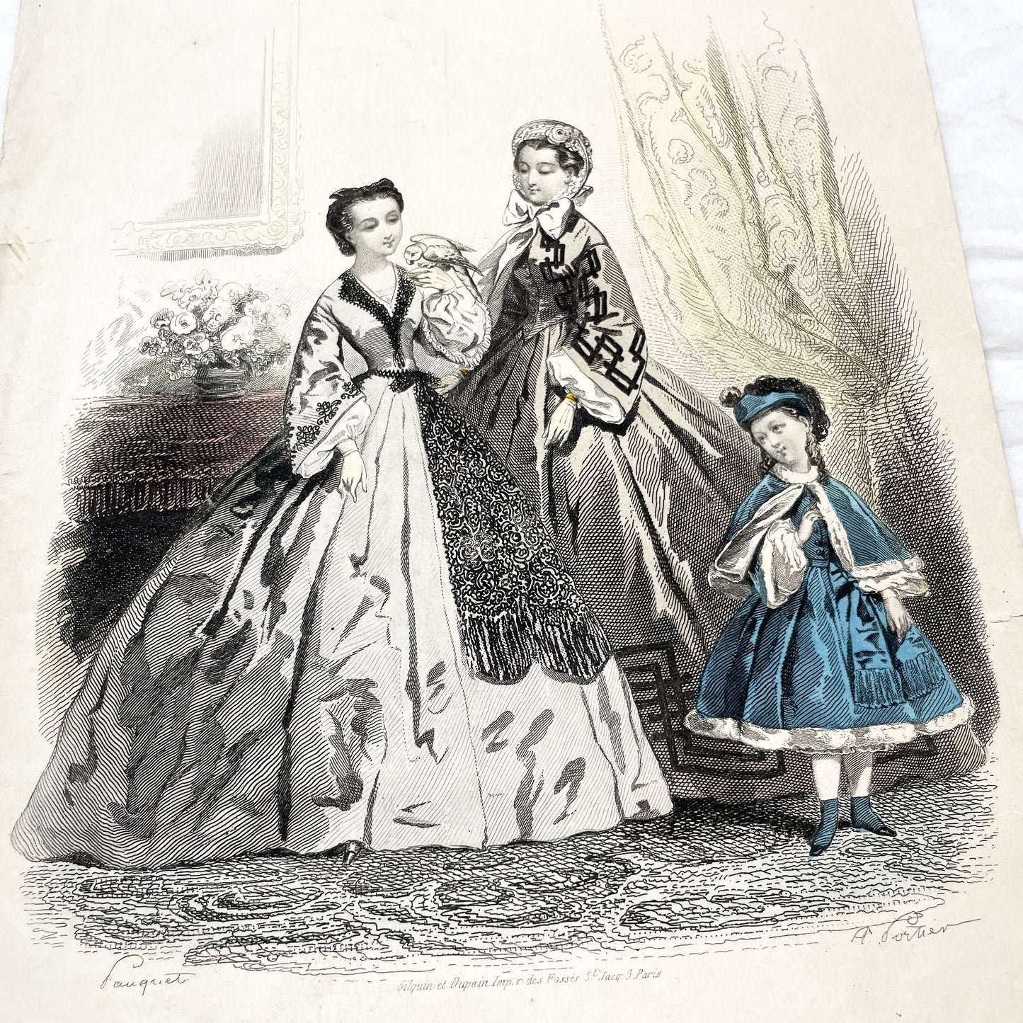1860s - Original French Fashion Engraving - Journal des Demoiselles - Victorian Era Costume Plate - Antique Hand-Colored Print - Paris