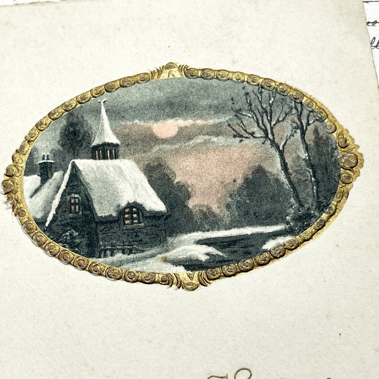 1900s - Antique French New Year Postcard - Vintage Winter Castle Scene - Art Nouveau Border - 1908 Collectible Ephemera - Handwritten Note