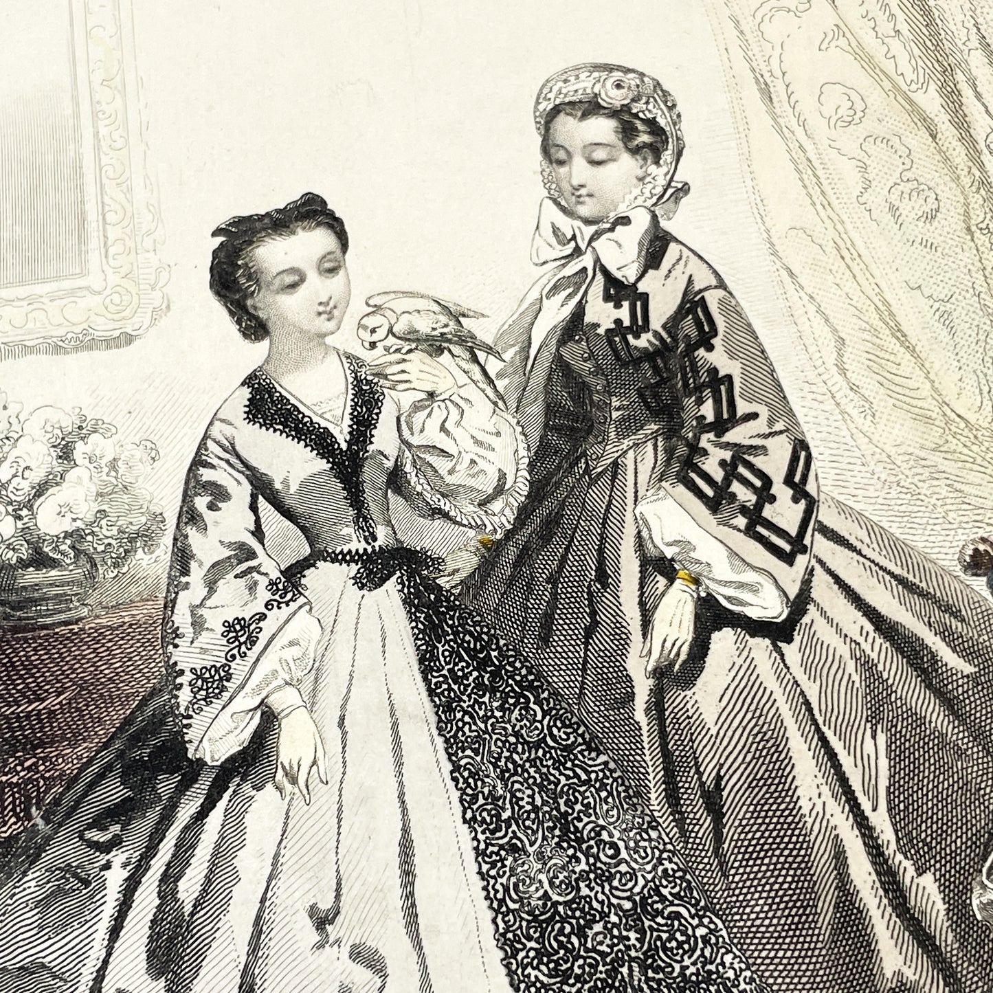 1860s - Original French Fashion Engraving - Journal des Demoiselles - Victorian Era Costume Plate - Antique Hand-Colored Print - Paris