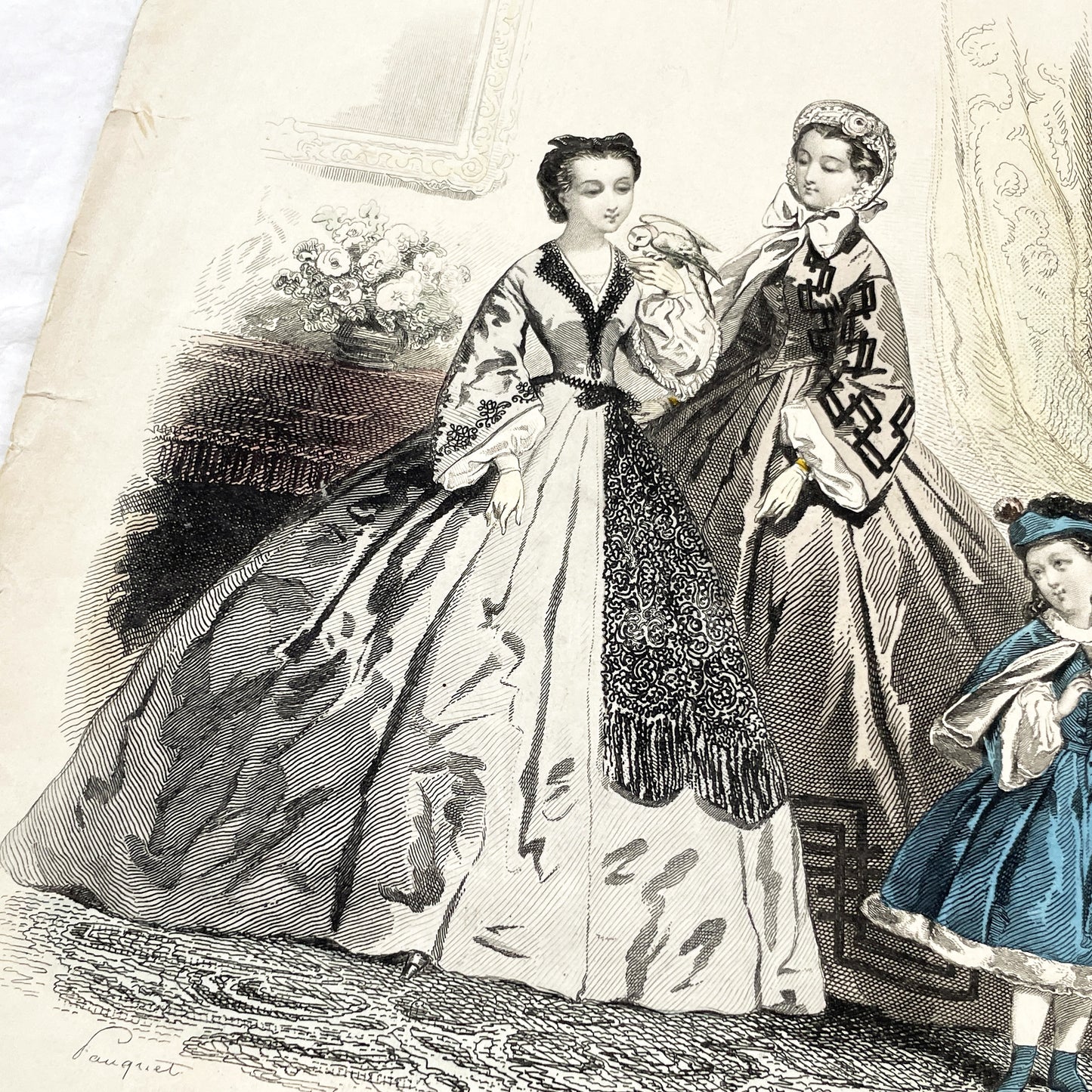 1860s - Original French Fashion Engraving - Journal des Demoiselles - Victorian Era Costume Plate - Antique Hand-Colored Print - Paris