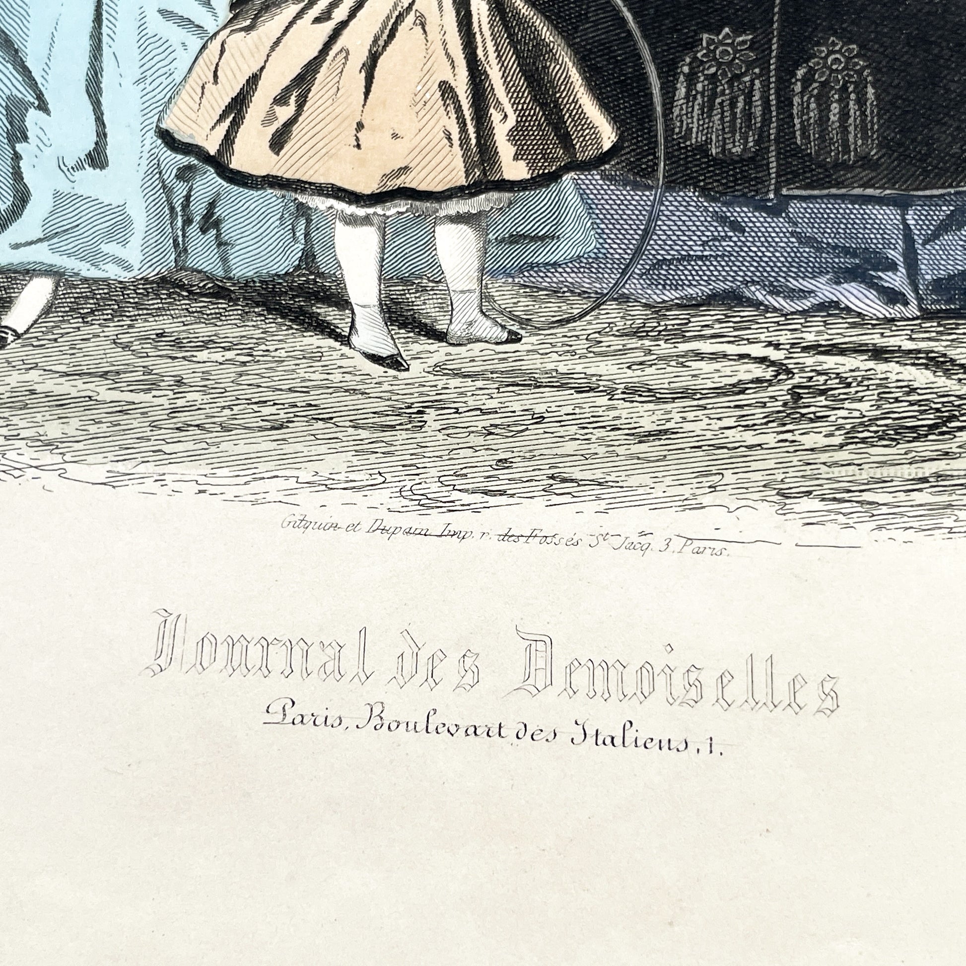 1860s - Elegant French Fashion Engraving - Hand-Colored Journal des Demoiselles Illustration - Antique Women's and Children's Fashion Print