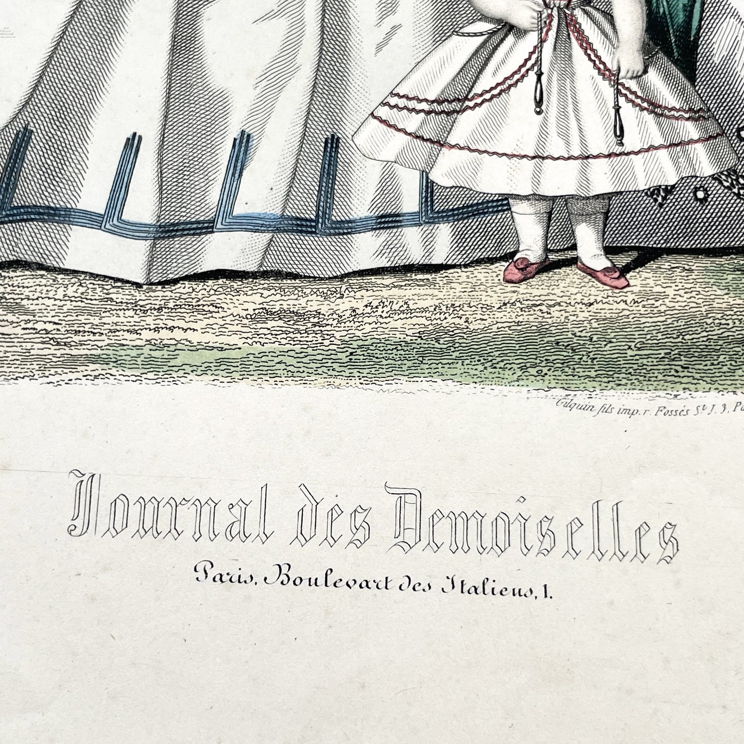 1860s - Antique French Fashion Plate - Journal des Demoiselles - Original 1865 Victorian Hand-Colored Crinoline Engraving Print