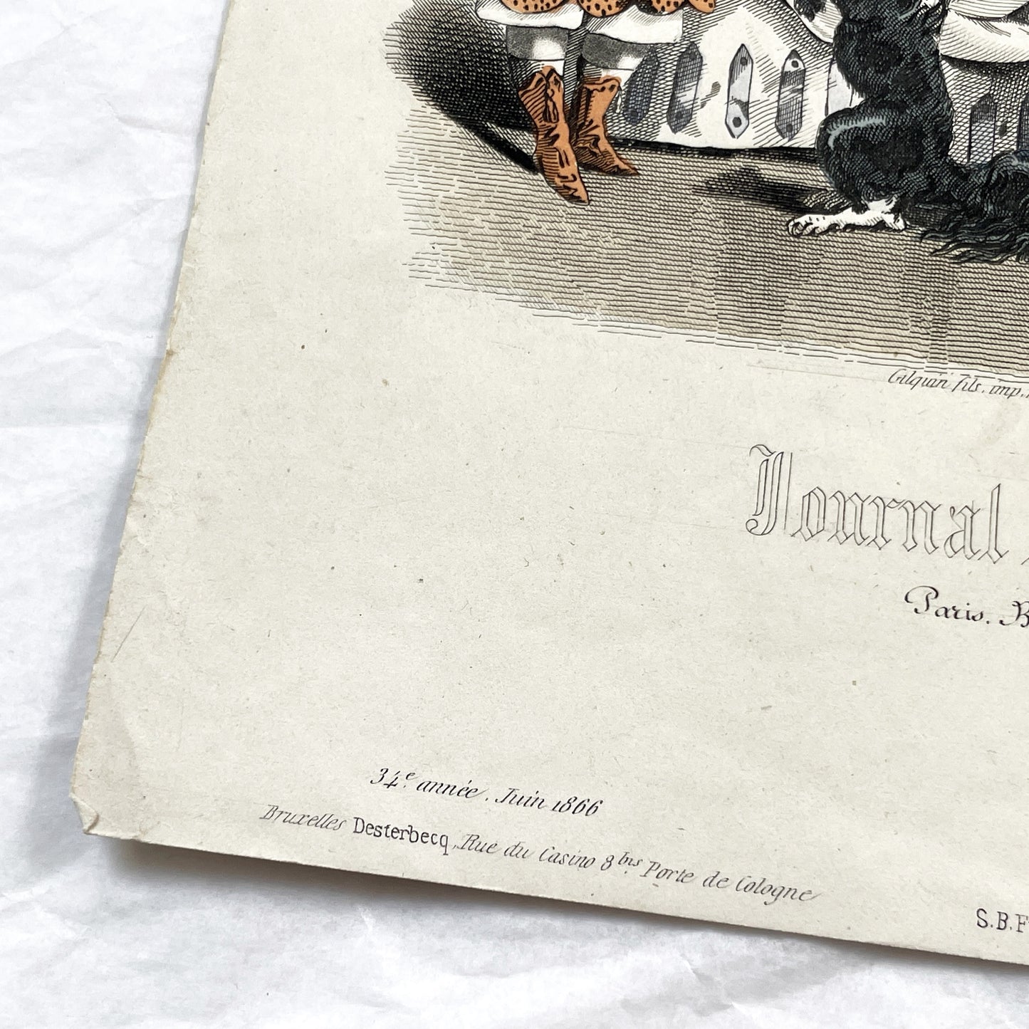 1860s - Exquisite Original French Fashion Plate - Journal des Demoiselles - Elegant Crinoline Gowns from Paris, June 1866