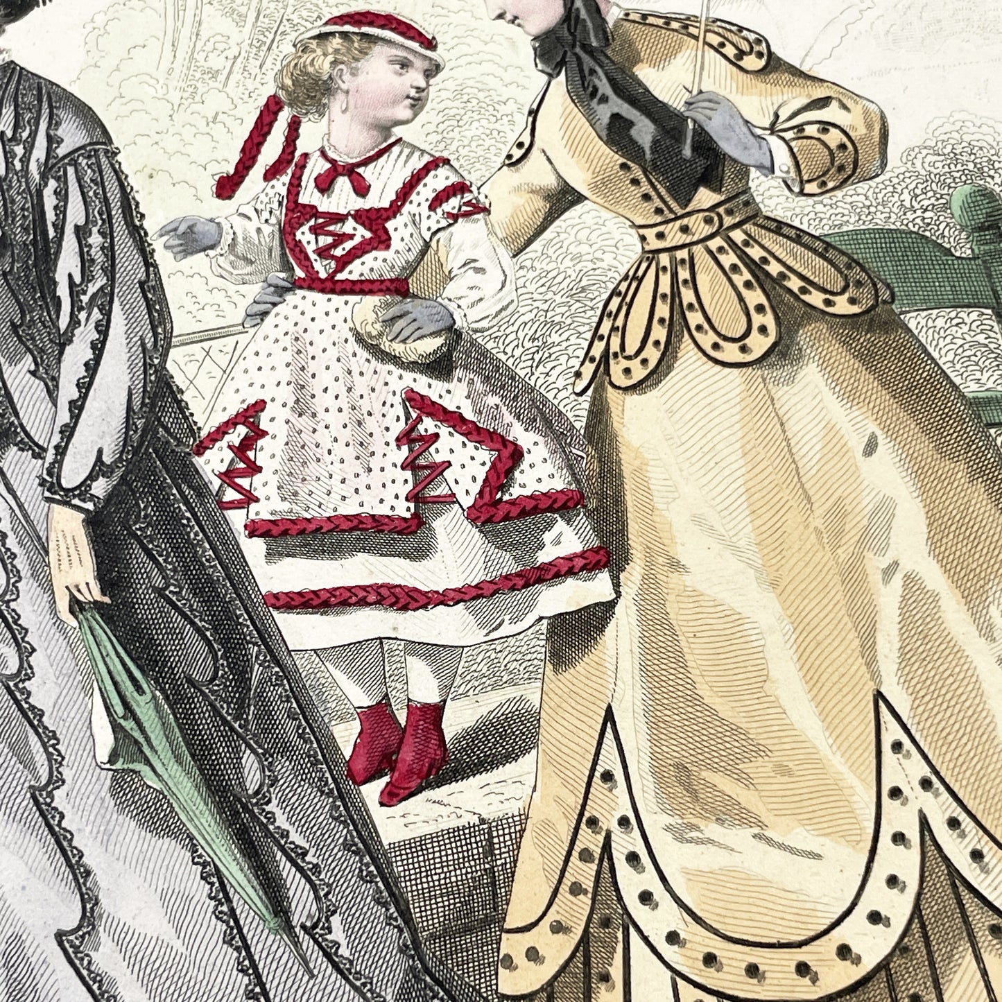 1860s - Original 1867 French Journal des Demoiselles Fashion Plate - Hand-Colored Antique Print - Victorian Era Style Illustration