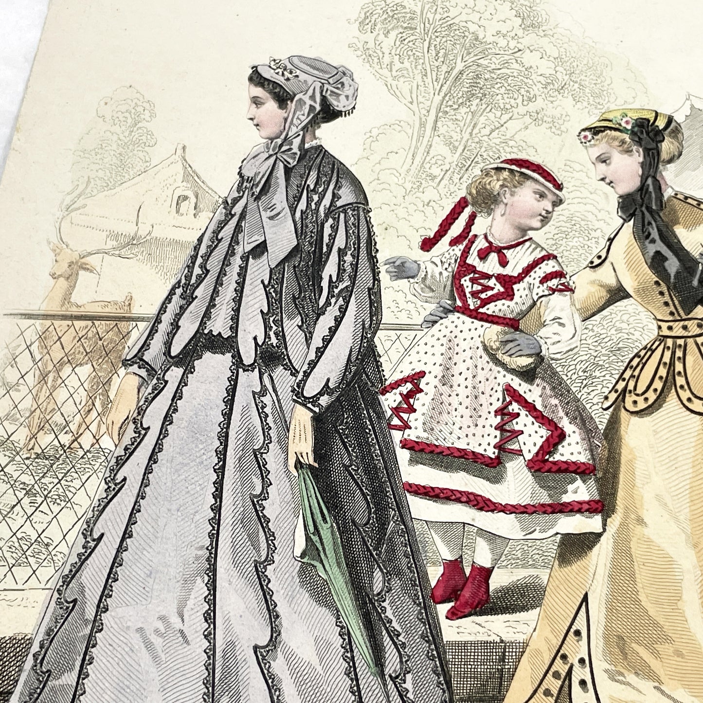 1860s - Original 1867 French Journal des Demoiselles Fashion Plate - Hand-Colored Antique Print - Victorian Era Style Illustration
