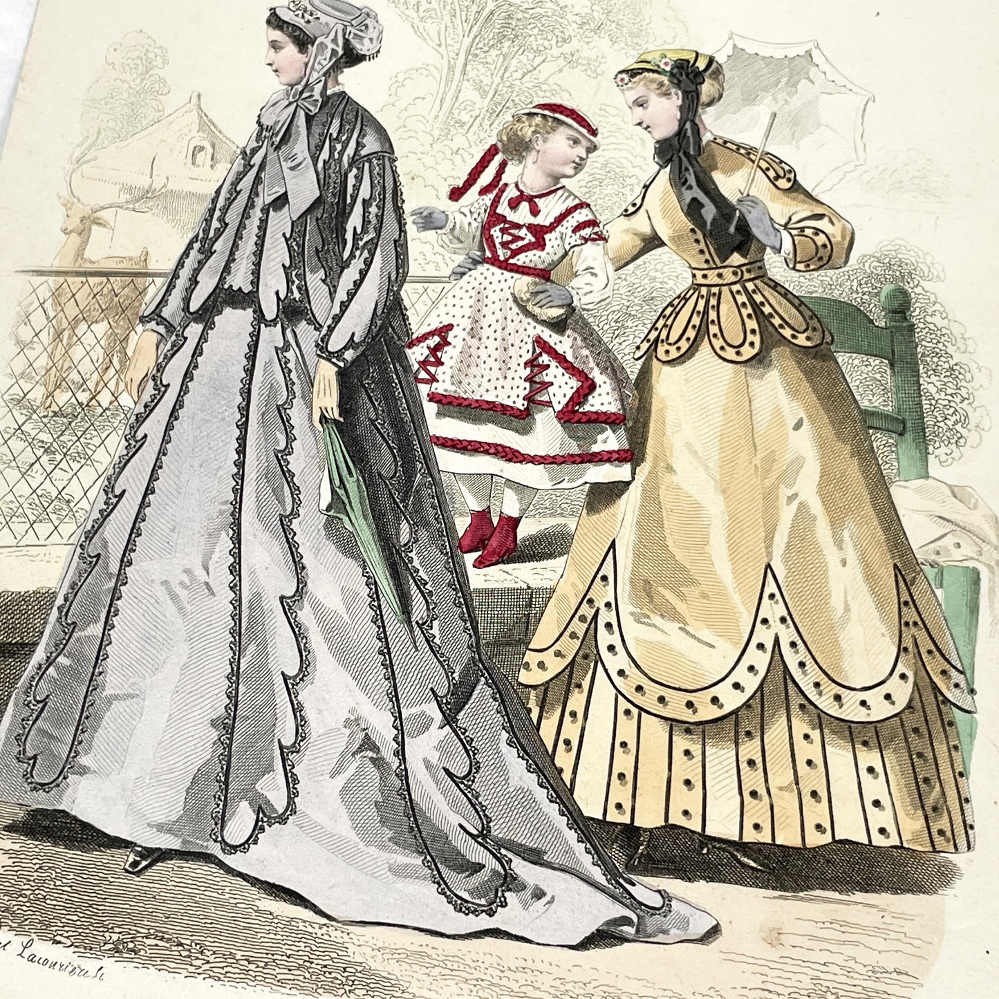 1860s - Original 1867 French Journal des Demoiselles Fashion Plate - Hand-Colored Antique Print - Victorian Era Style Illustration