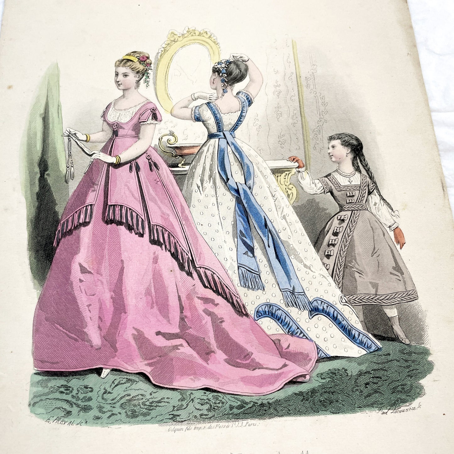 1860s - Original Hand-Colored French Fashion Plate - Journal des Demoiselles - Elegant Victorian Era Women's Attire Print - February 1868