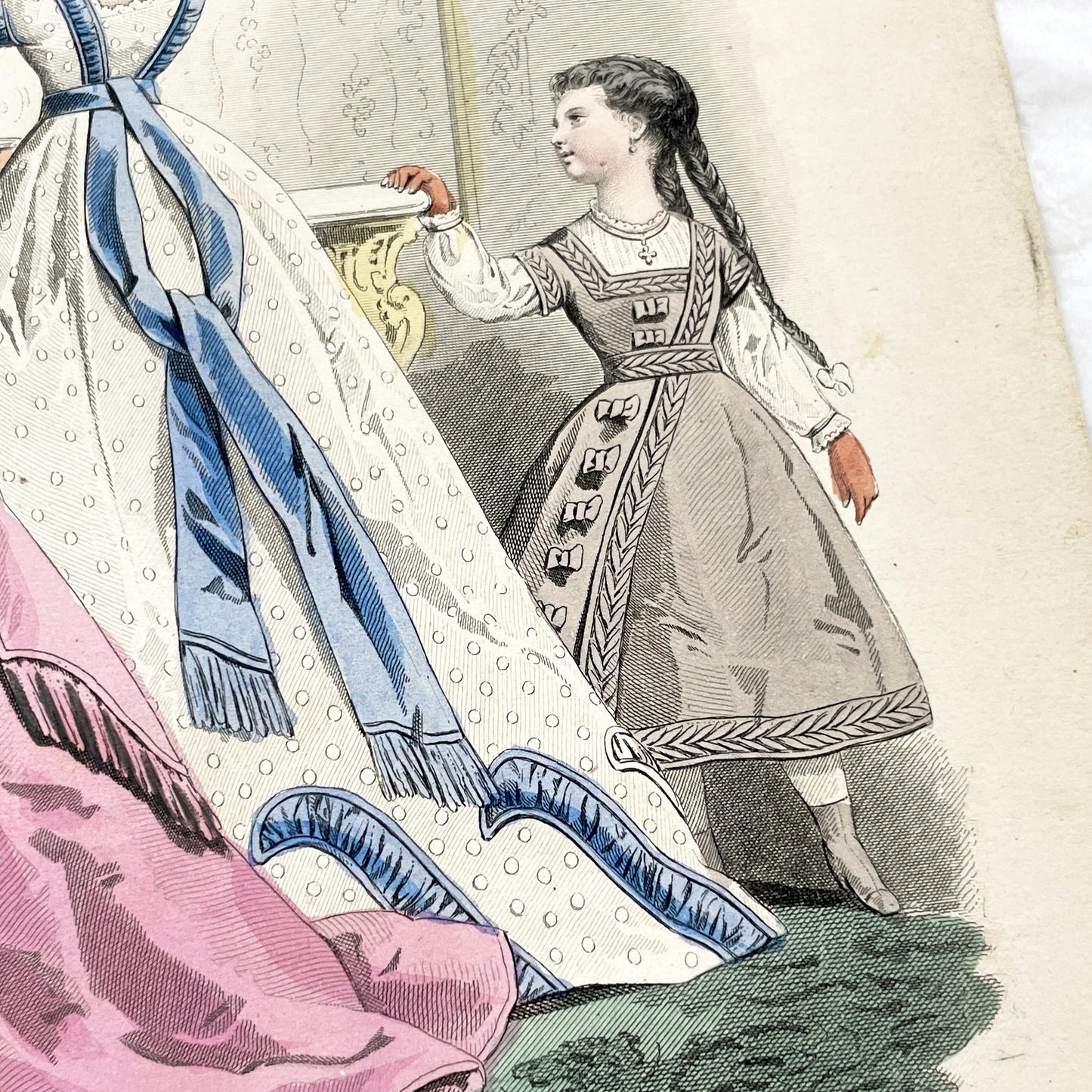1860s - Original Hand-Colored French Fashion Plate - Journal des Demoiselles - Elegant Victorian Era Women's Attire Print - February 1868