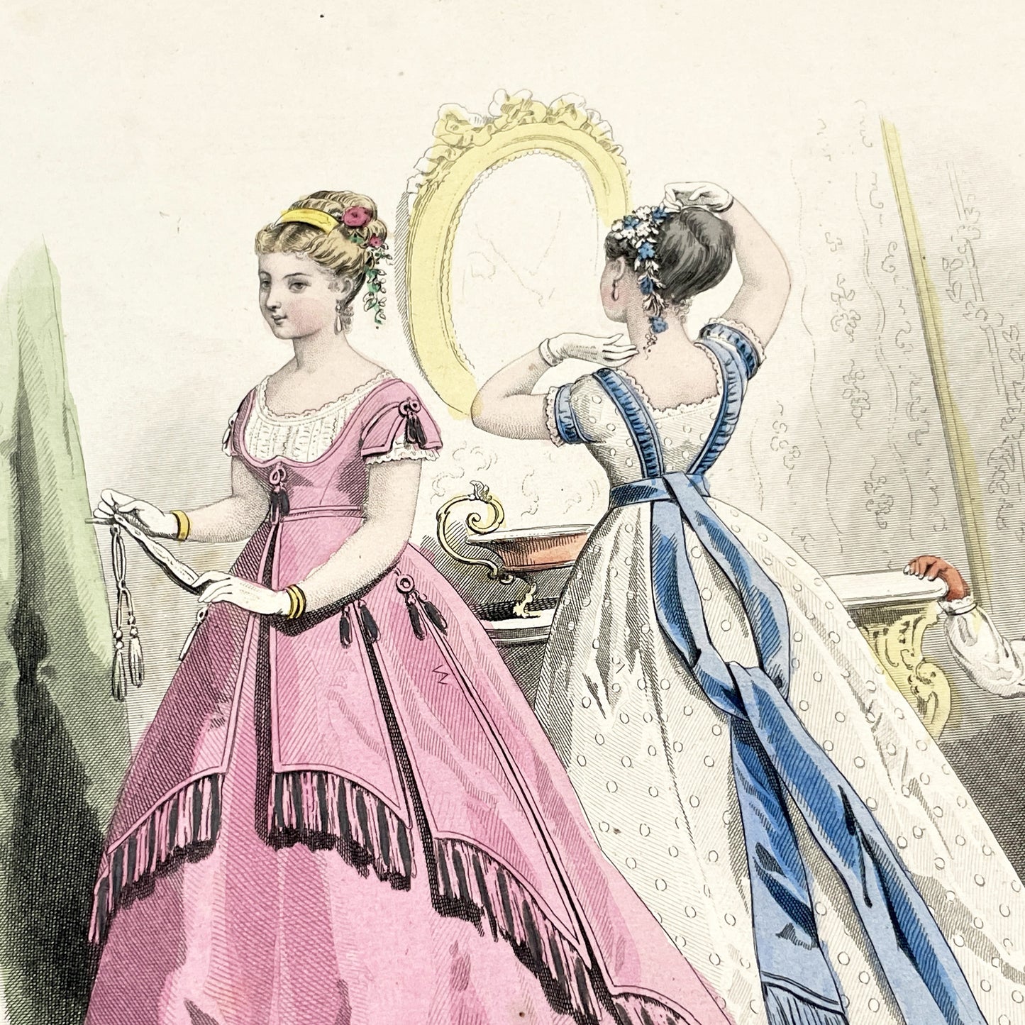 1860s - Original Hand-Colored French Fashion Plate - Journal des Demoiselles - Elegant Victorian Era Women's Attire Print - February 1868