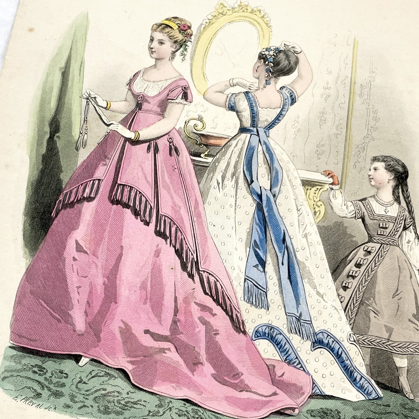 1860s - Original Hand-Colored French Fashion Plate - Journal des Demoiselles - Elegant Victorian Era Women's Attire Print - February 1868