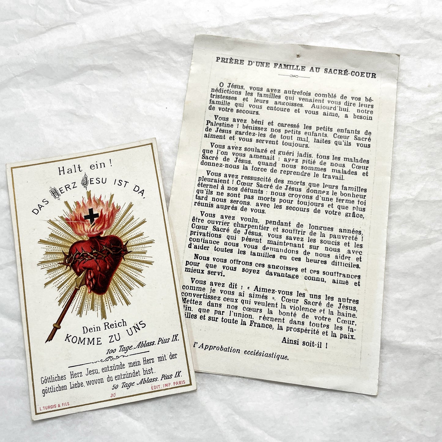 1940s - Vintage Catholic Sacred Heart Prayer Cards - Religious Ephemera Collectible Holy Cards - French and German Devotional Art