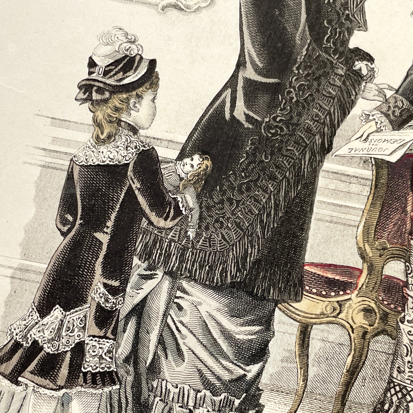 1880s - Exquisite Journal des Demoiselles Fashion Plate - Antique French Engraving - Victorian Women and Child Period Costume Illustration