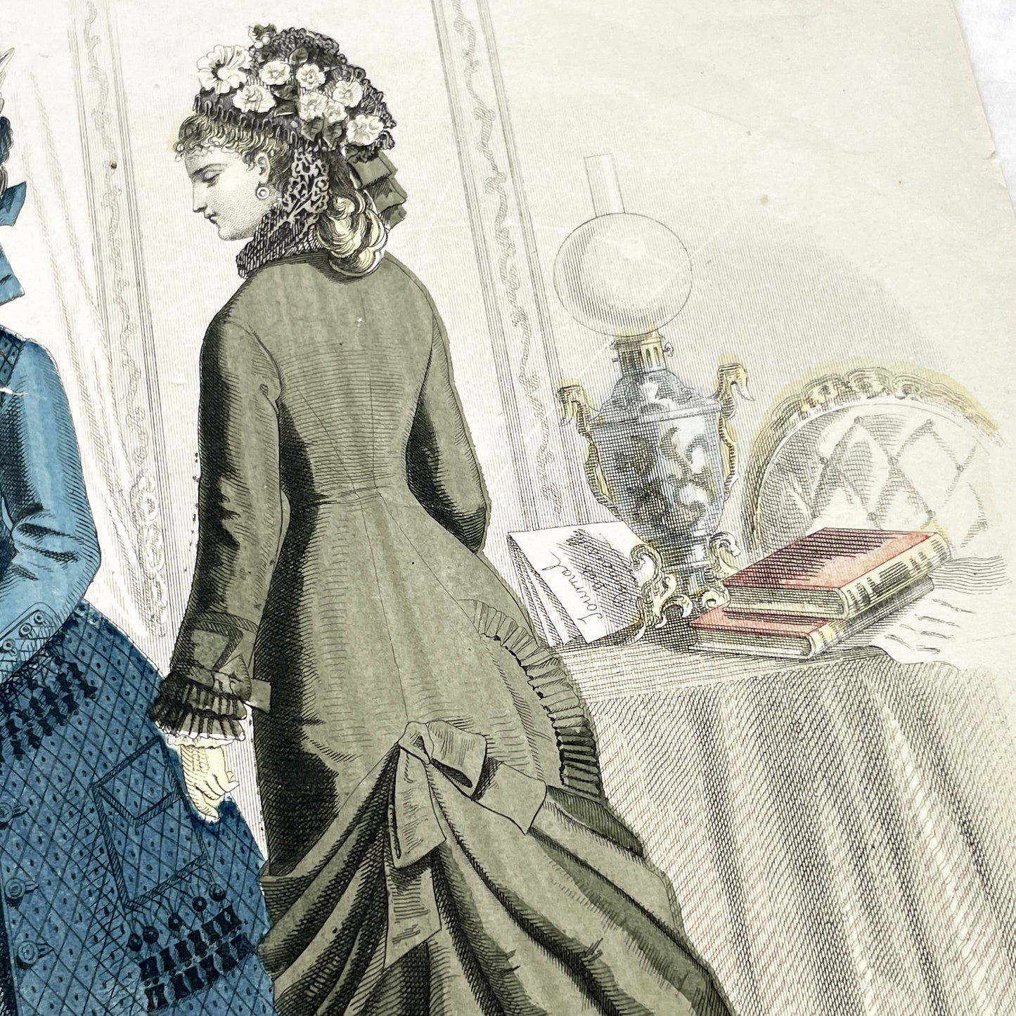 1880s - Rare Journal des Demoiselles Fashion Print - Victorian French Style Plate with Bustle Dresses & Child - Paris Art