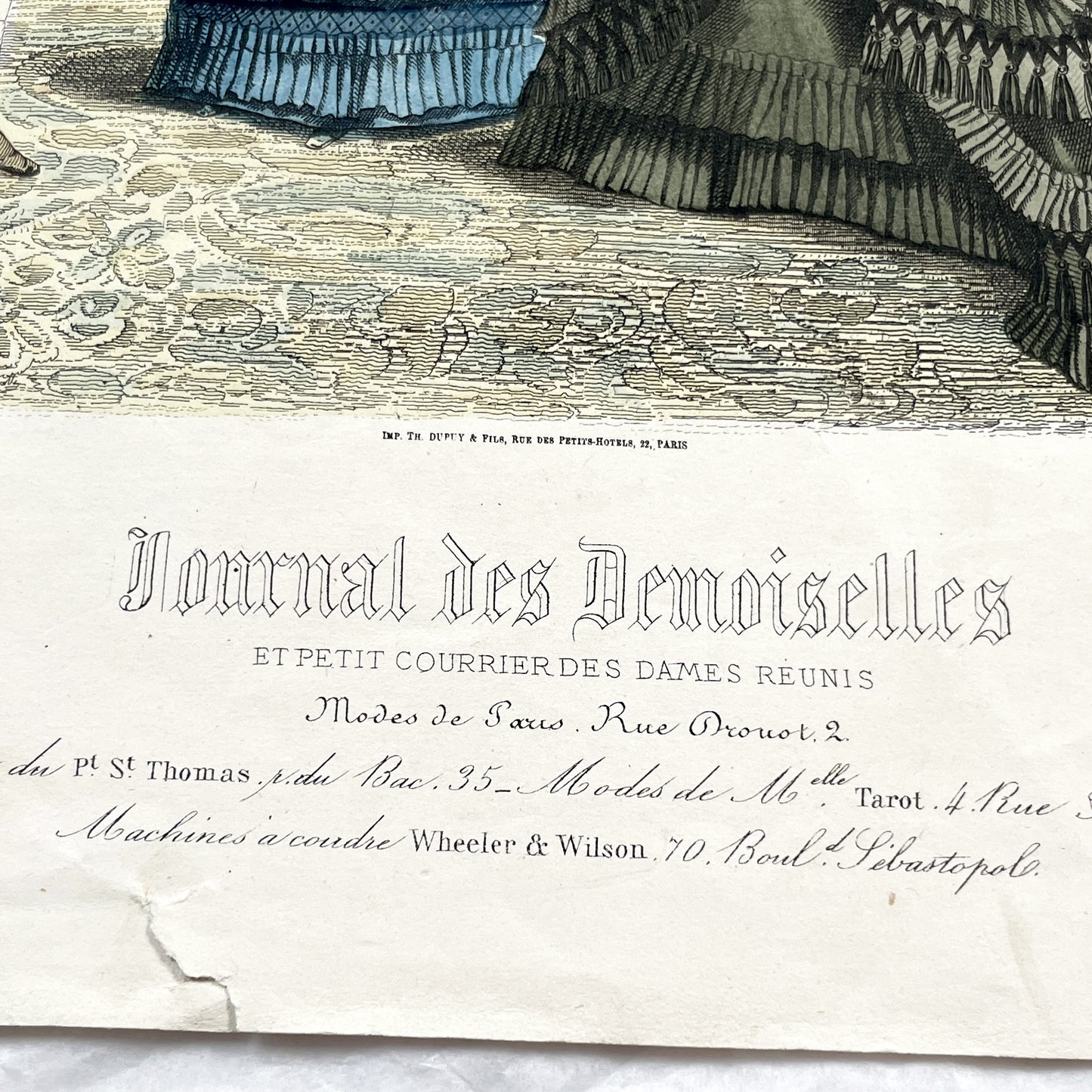 1880s - Rare Journal des Demoiselles Fashion Print - Victorian French Style Plate with Bustle Dresses & Child - Paris Art