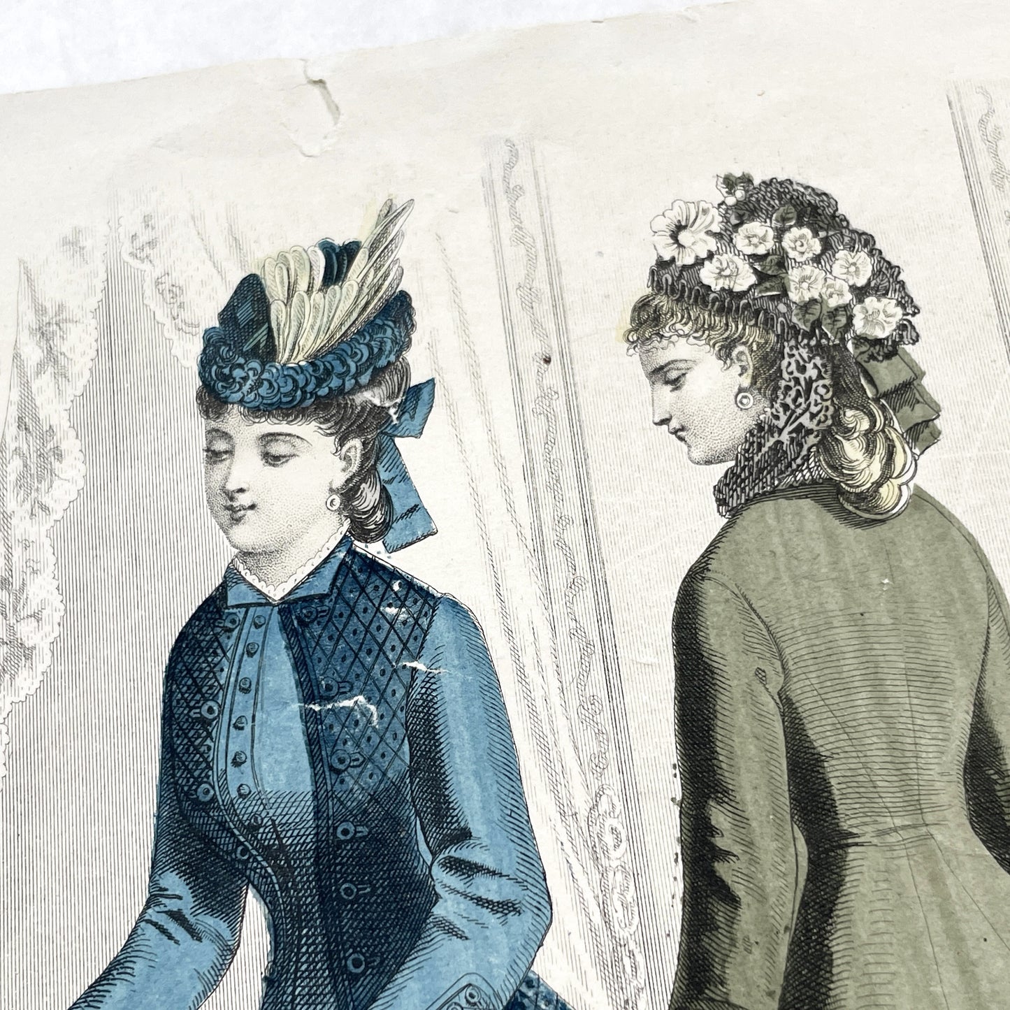 1880s - Rare Journal des Demoiselles Fashion Print - Victorian French Style Plate with Bustle Dresses & Child - Paris Art