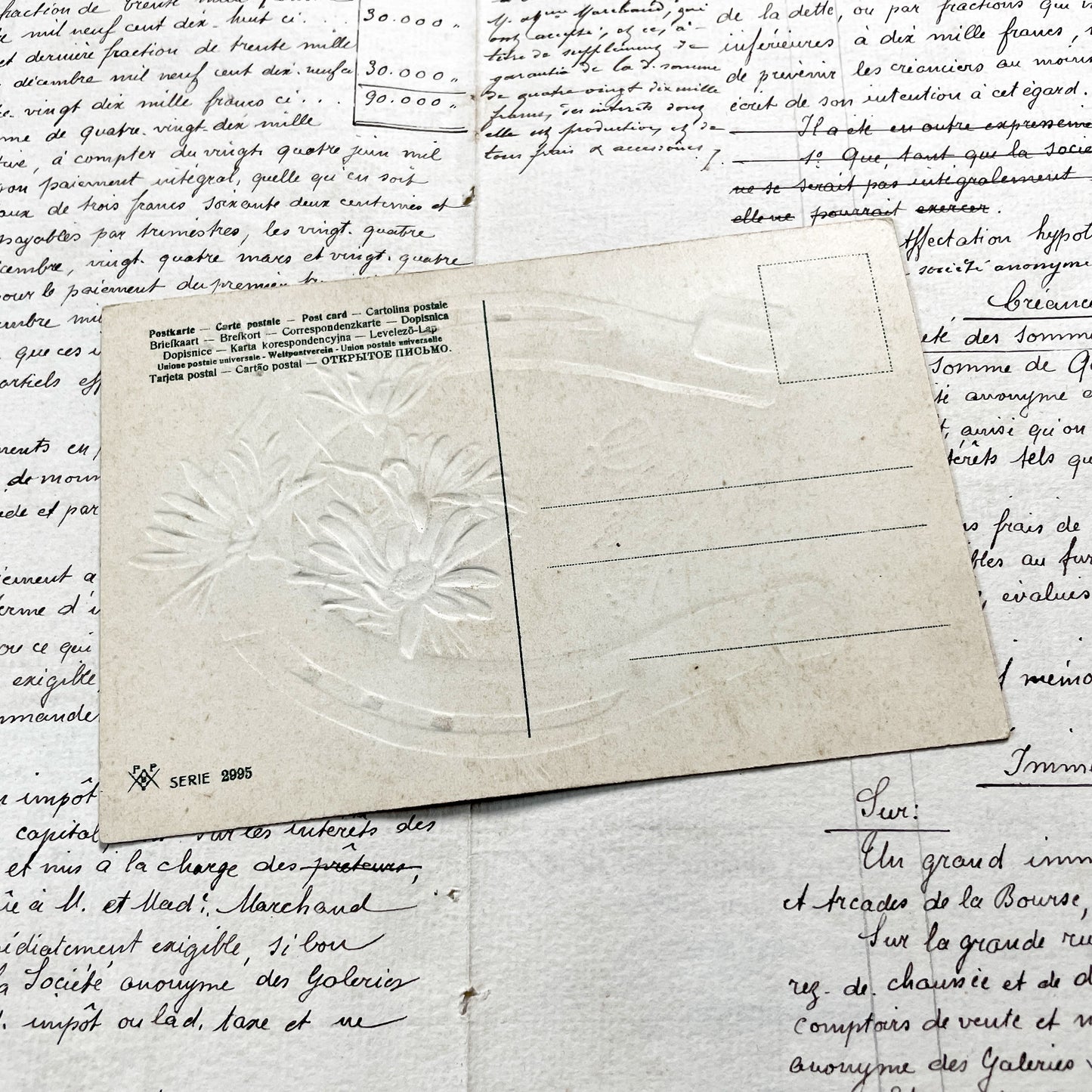 1900s - Antique French Horseshoe Postcard with Glitter Jewels - Doux Souvenir Ephemera - Collectible Vintage Art Card