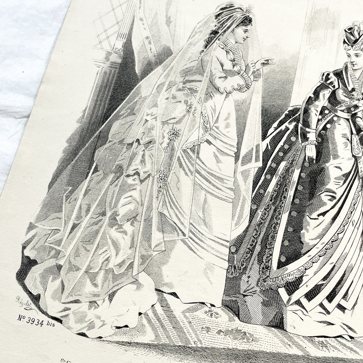 1880s - Vintage French Fashion Plate - Journal des Demoiselles - Parisian Couture Engraving - Victorian Bridal and Day Dress Original Art