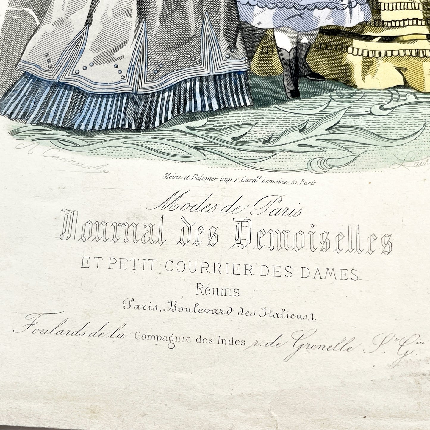 1880s - Exquisite French Fashion Plate - Journal des Demoiselles Paris - Victorian Era Couture Illustration - Hand-Colored Print