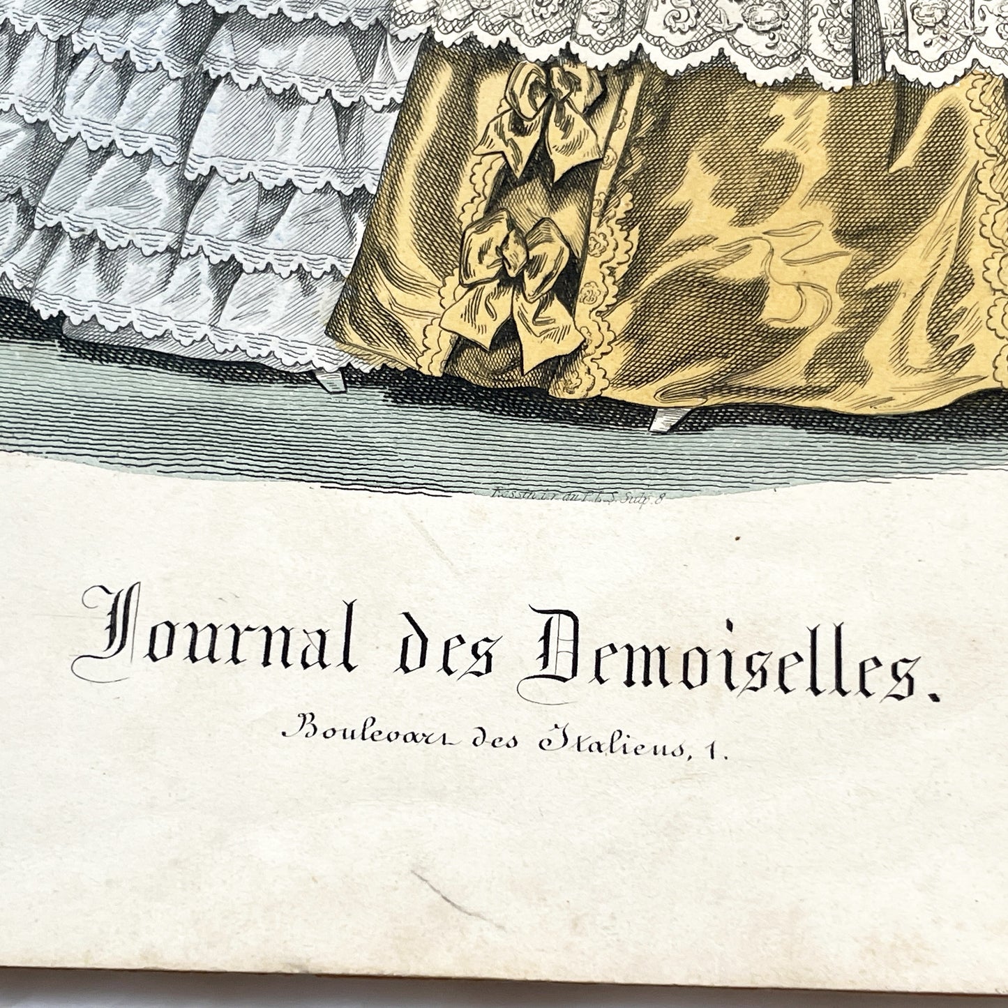 1850s - Exquisite French Fashion Print - Original Hand-Colored Engraving - 1852 Journal des Demoiselles Paris Couture Illustration