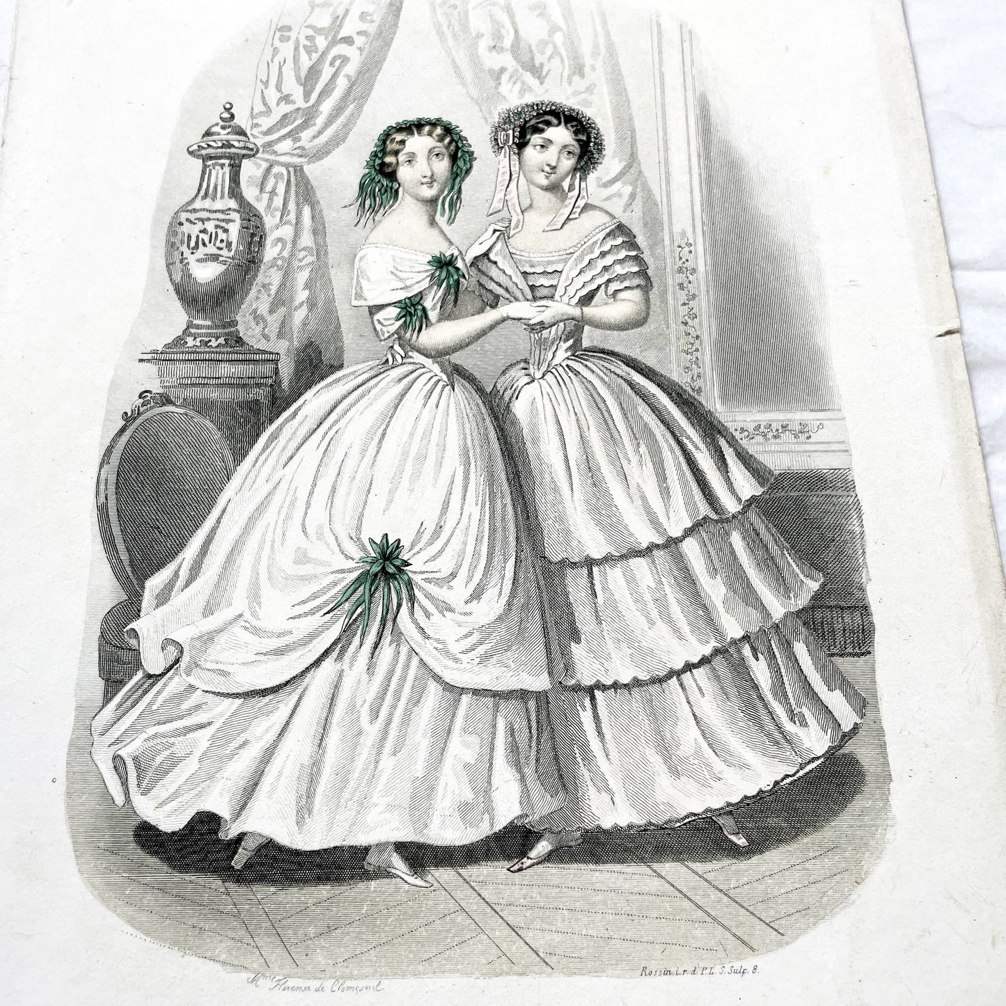 1850s - Journal des Demoiselles Fashion Plate - French Victorian Gown Engraving - Elegant Ladies - Parisian Boudoir Chic