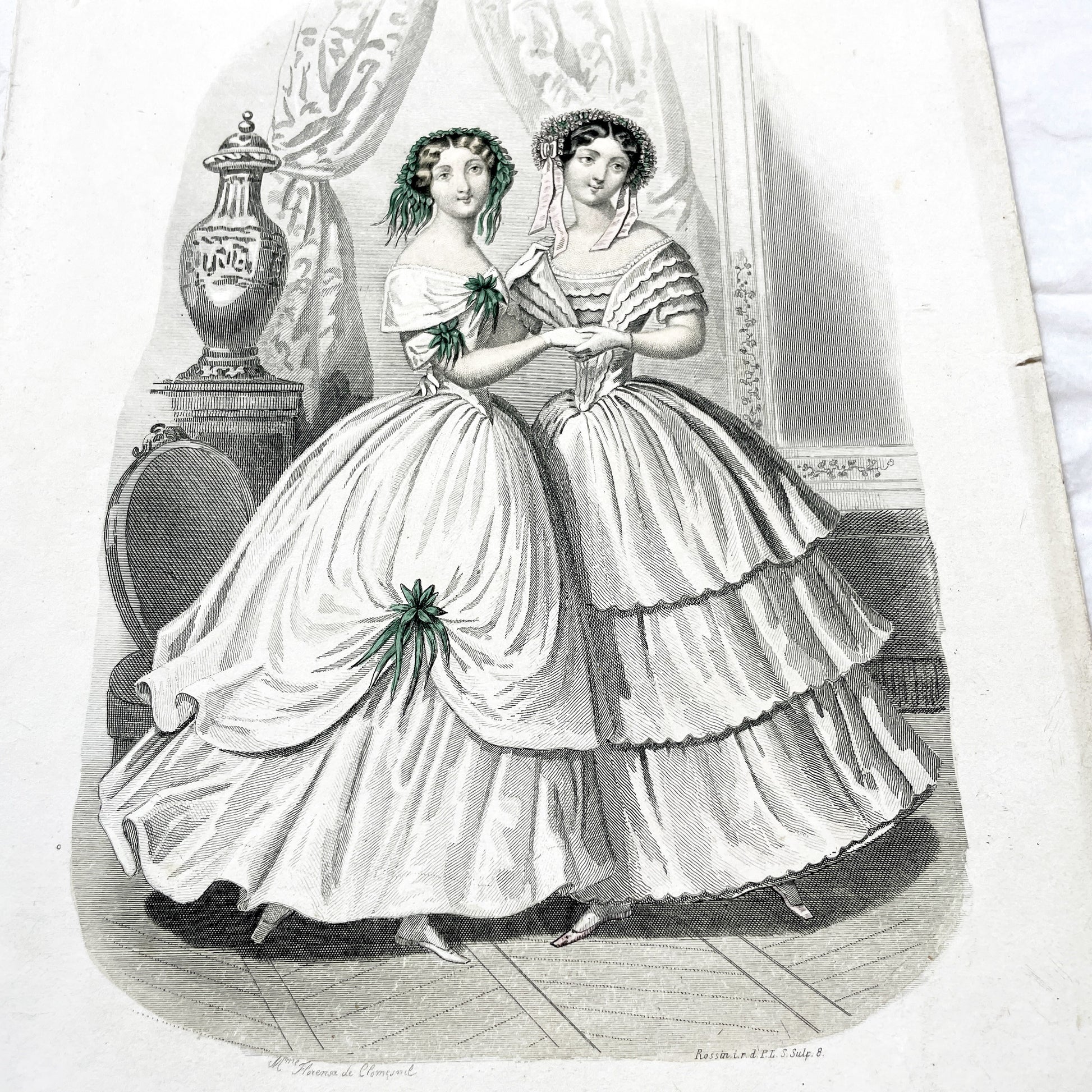 1850s - Journal des Demoiselles Fashion Plate - French Victorian Gown Engraving - Elegant Ladies - Parisian Boudoir Chic