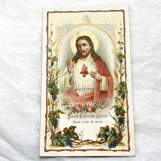 Late 19th - 4 Antique French Holy Cards - Devotional Imagery Collection - Sacred Heart - Lourdes Grotto - Marian Scenes