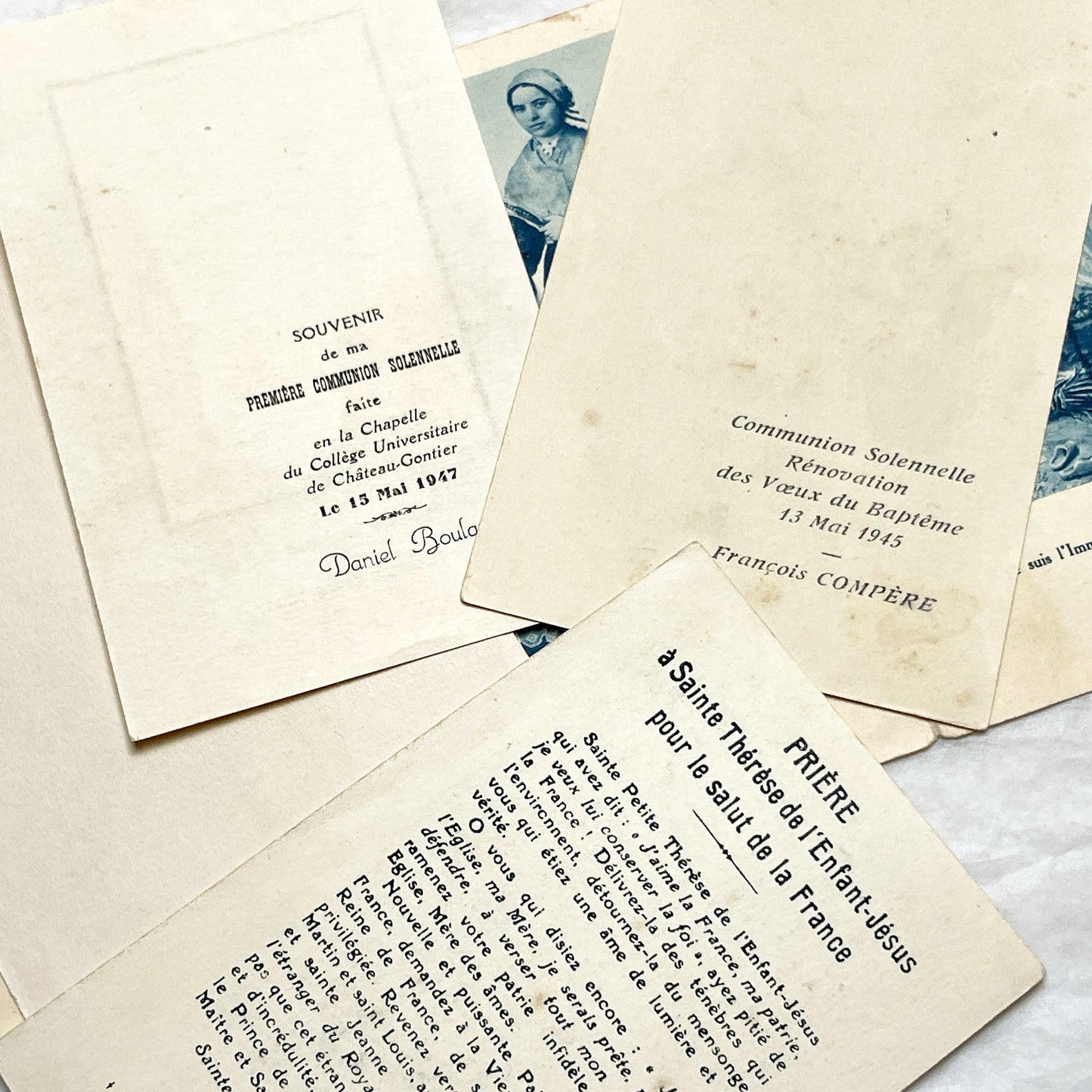 1940s - 5 Vintage French Religious Holy Cards Collection - Catholic Prayer Card Art - Saints - Lourdes - Communion - Devotional Ephemera