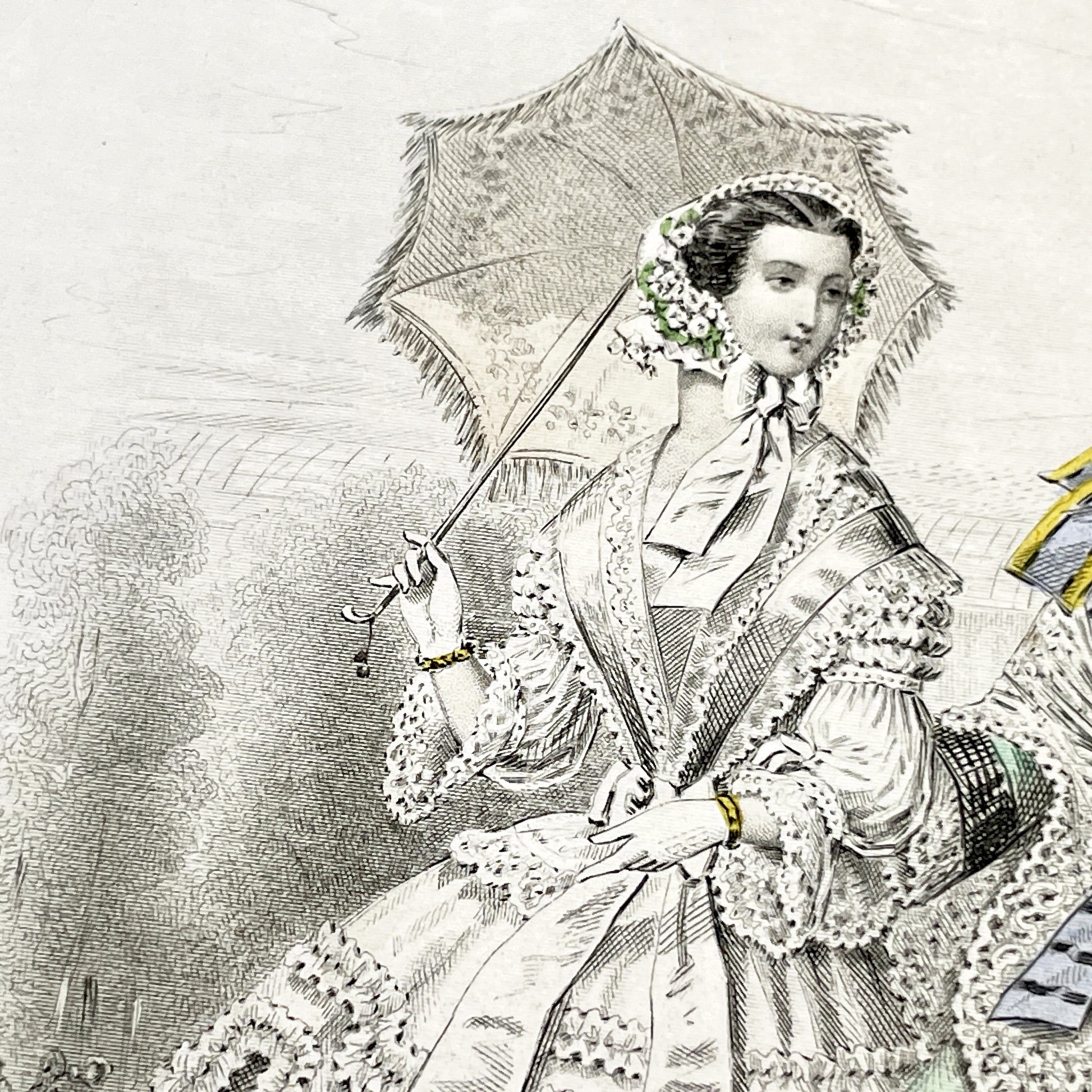 1850s - Original French Fashion Plate - Journal des Demoiselles - Elegant Mid-19th Century Women's Victorian Costume Engraving - Paris