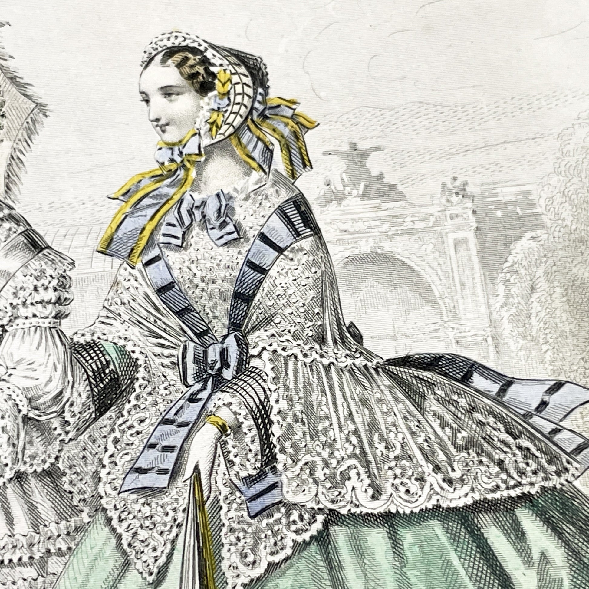 1850s - Original French Fashion Plate - Journal des Demoiselles - Elegant Mid-19th Century Women's Victorian Costume Engraving - Paris