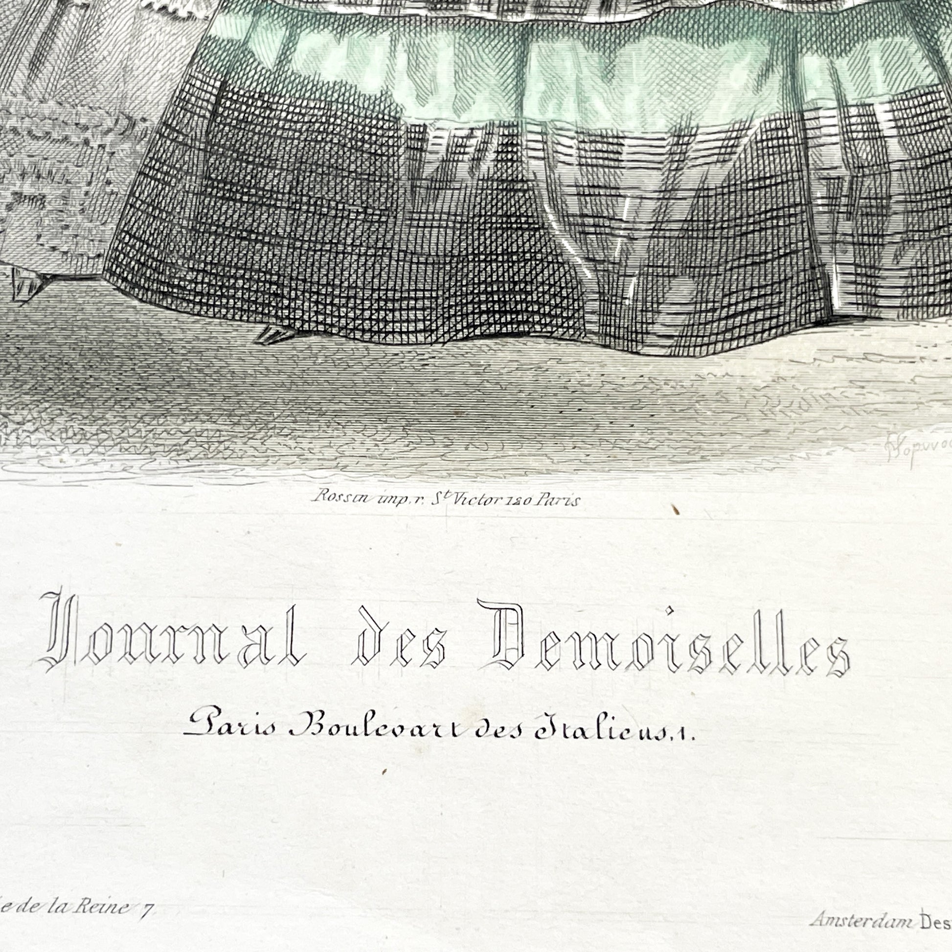 1850s - Original French Fashion Plate - Journal des Demoiselles - Elegant Mid-19th Century Women's Victorian Costume Engraving - Paris