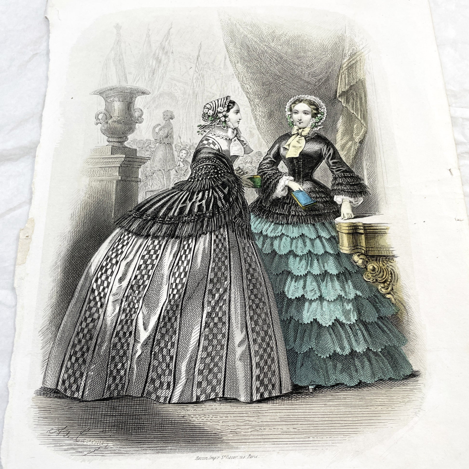 1850s - Antique French Fashion Plate - Journal des Demoiselles - Original Hand-Colored Print - Victorian Era Women's Style Illustration