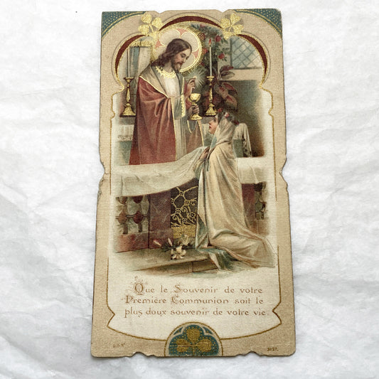 1920s - 4 French Religious Prayer Cards - Vintage Catholic Chromolithographs - First Communion, Saints, Virgin Mary - Devotional Art