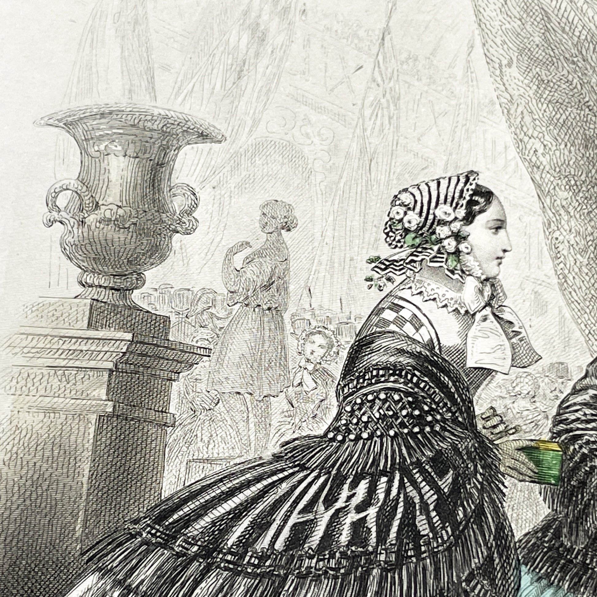 1850s - Antique French Fashion Plate - Journal des Demoiselles - Original Hand-Colored Print - Victorian Era Women's Style Illustration