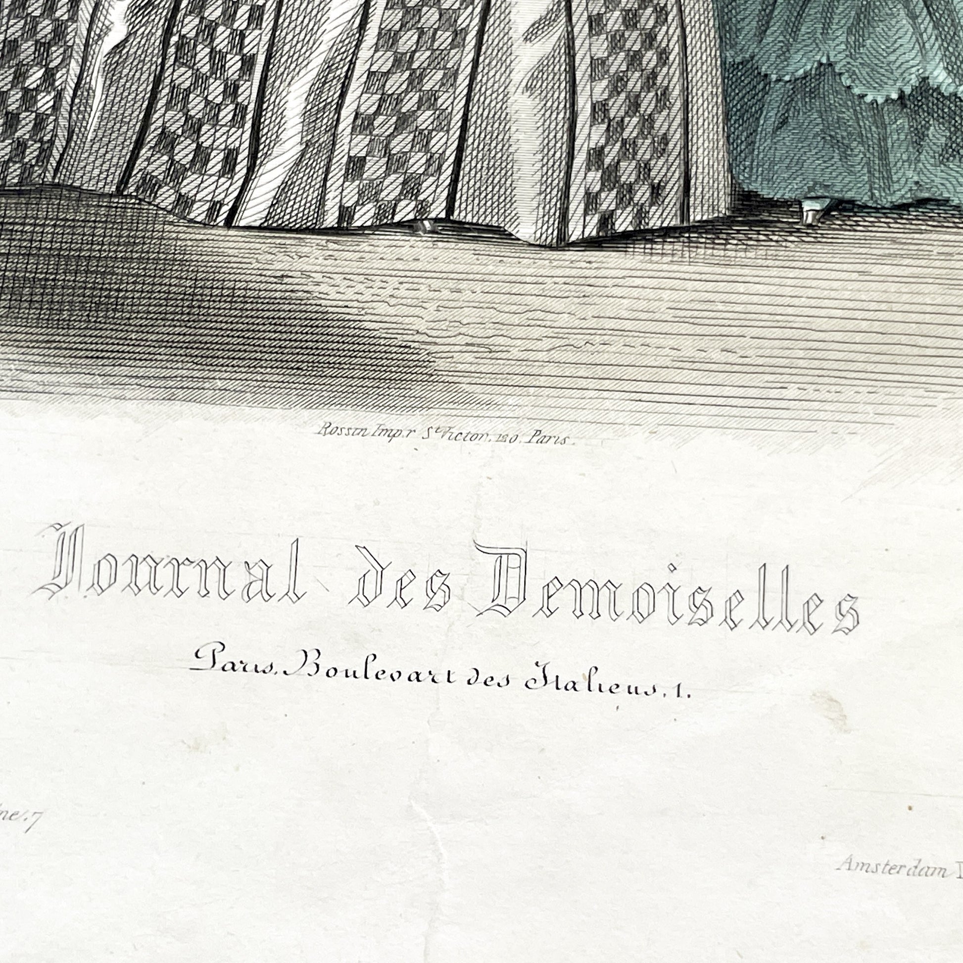 1850s - Antique French Fashion Plate - Journal des Demoiselles - Original Hand-Colored Print - Victorian Era Women's Style Illustration