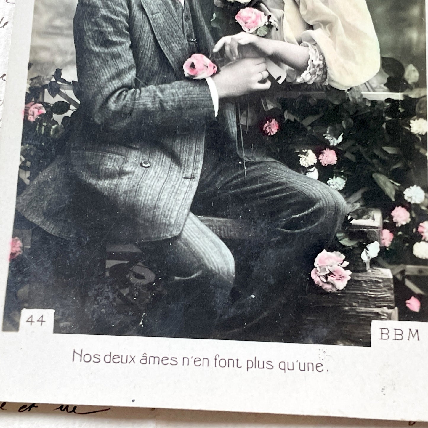 1900s - Vintage French Postcard - Romantic Belle Époque Couple - Hand-Tinted Photo - Love Message - Antique Ephemera Collectible Art