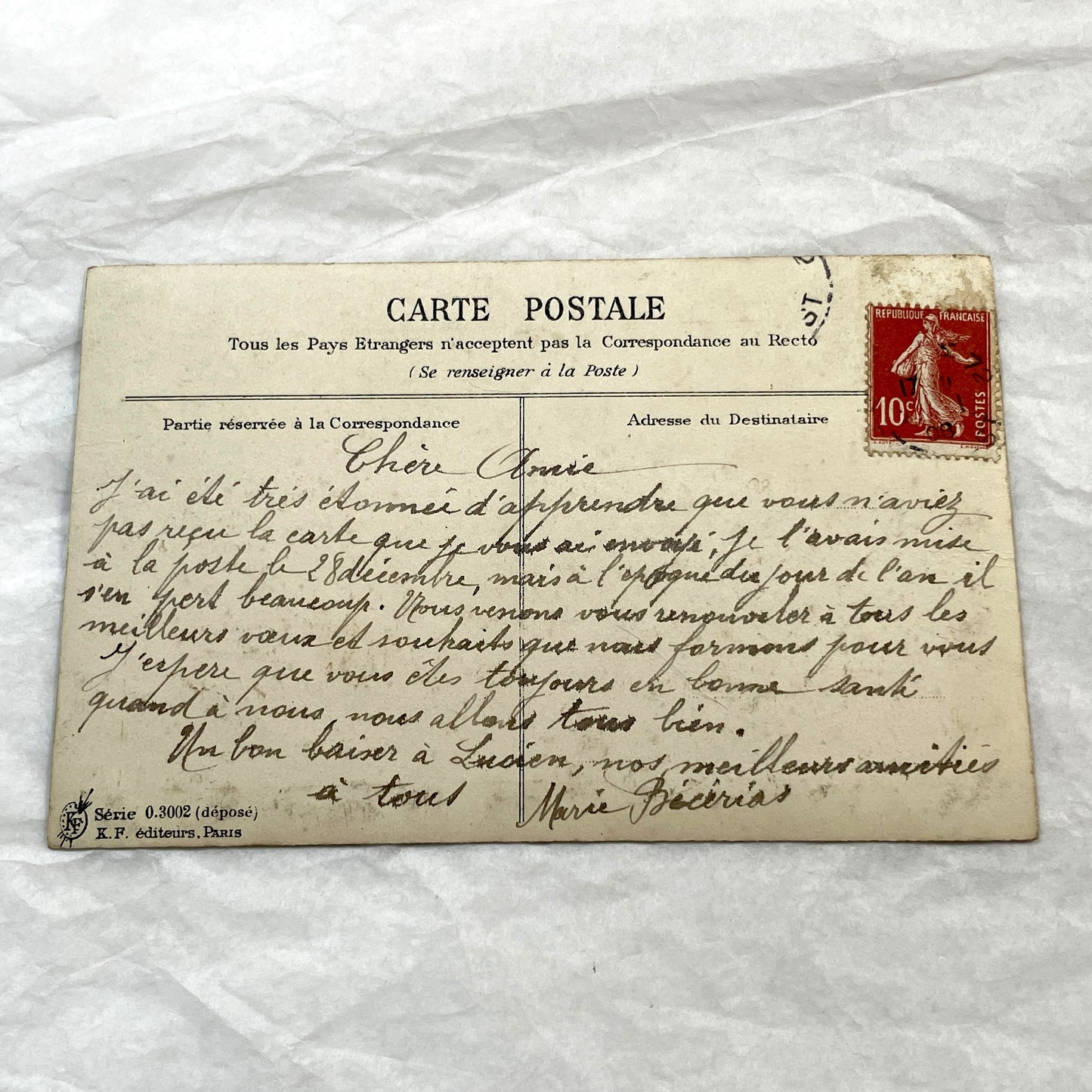 1910s - Vintage French Postcard - Snowy Village New Year Card - Bonne Année Mistletoe Design - Classic Winter Scene Art