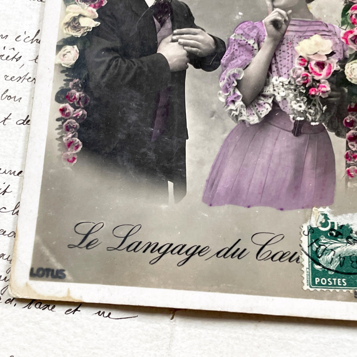 1900s - Antique French Postcard - Le Langage Du Coeur - Vintage Hand-Tinted Photo - Romantic Secret Love Message - Edwardian Era Ephemera