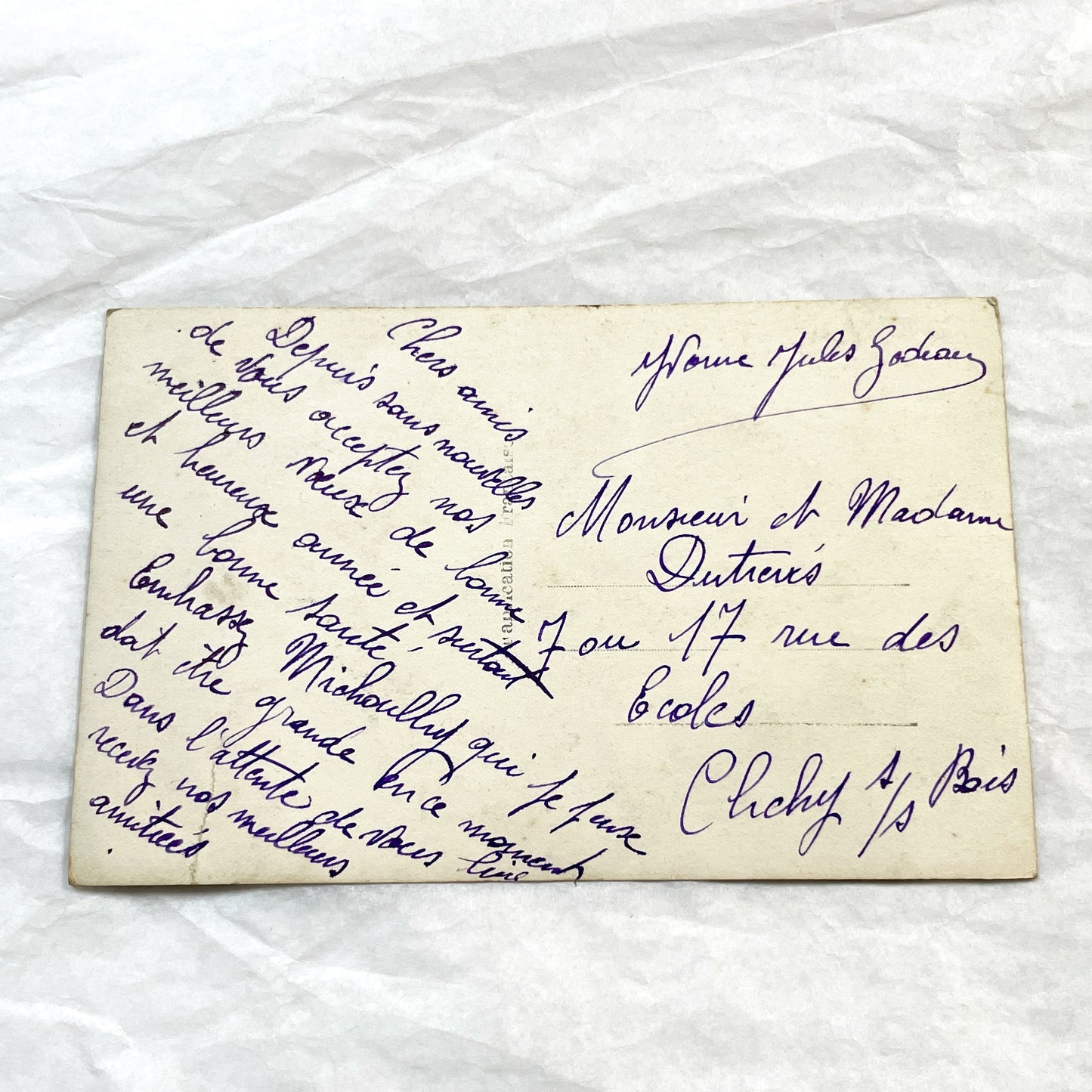 1910s - Vintage French New Year Postcard - Red Carnation & Mimosa Floral Arrangement - Winter Sunset Landscape Art - Collectible Ephemera