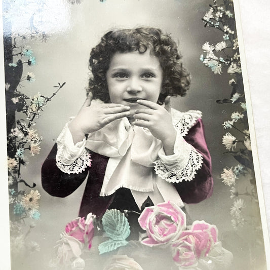1900s - Vintage Postcard - Hand-Colored Child Portrait - Happy New Year Greeting - French Ephemera - Collectible Art Piece