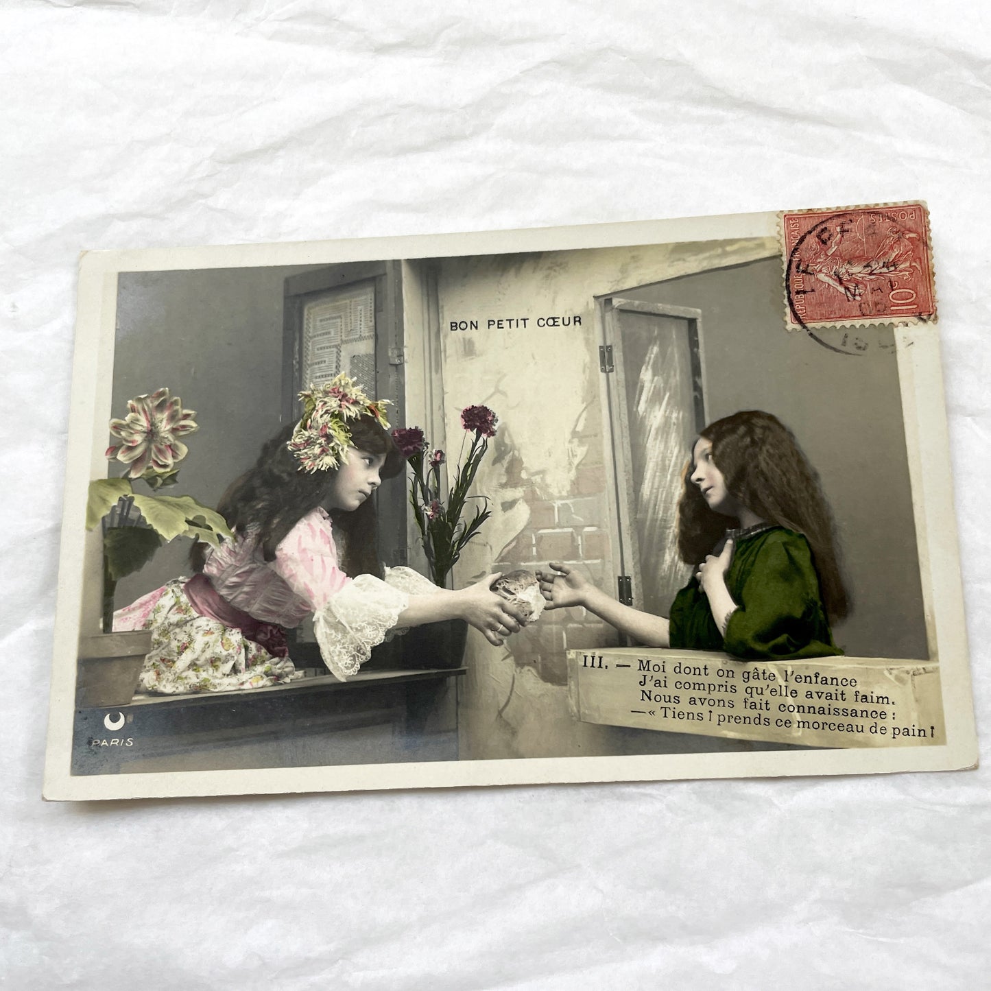 1900s - French Postcard - Child Charity Theme - Vintage Hand-Tinted Sepia Photo - Paris Collectible Paper