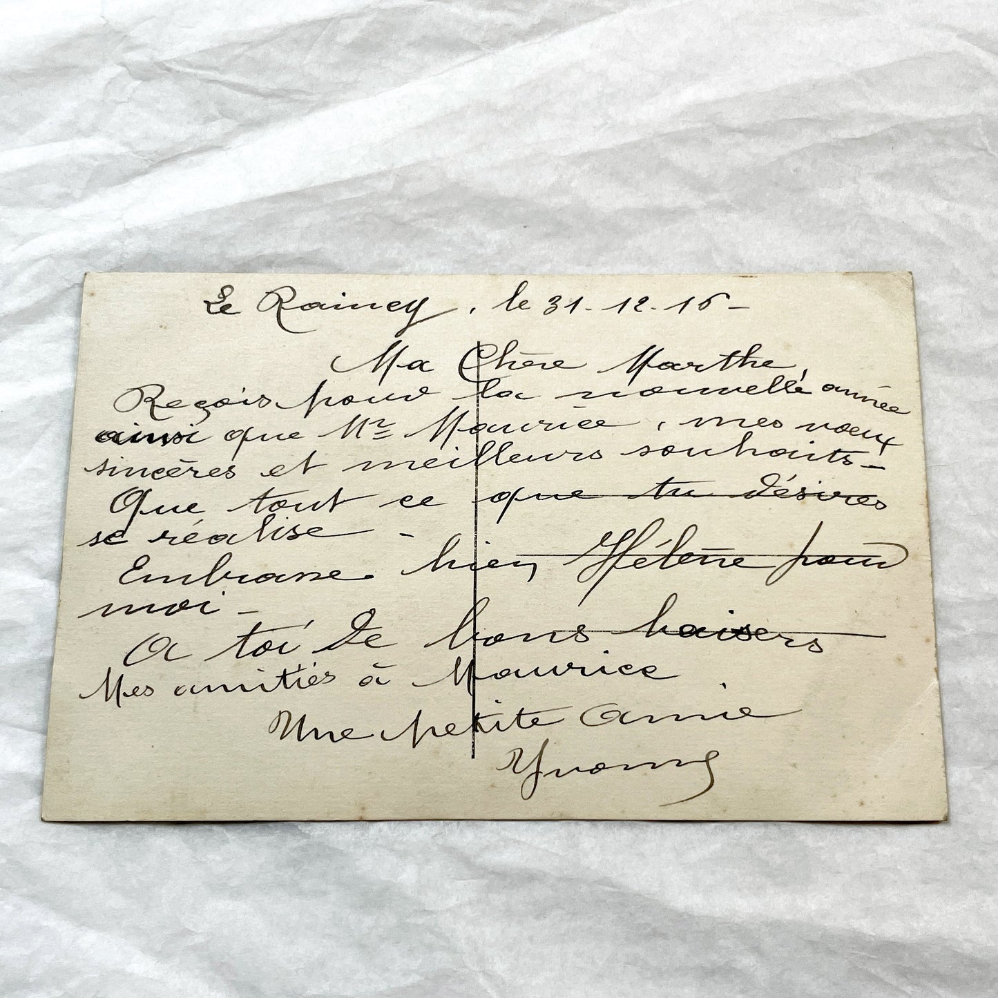 1910s - Antique French New Year Postcard - Embossed Floral Art - Lucky Horseshoe Charm - Vintage Ephemera - Collectible Gift