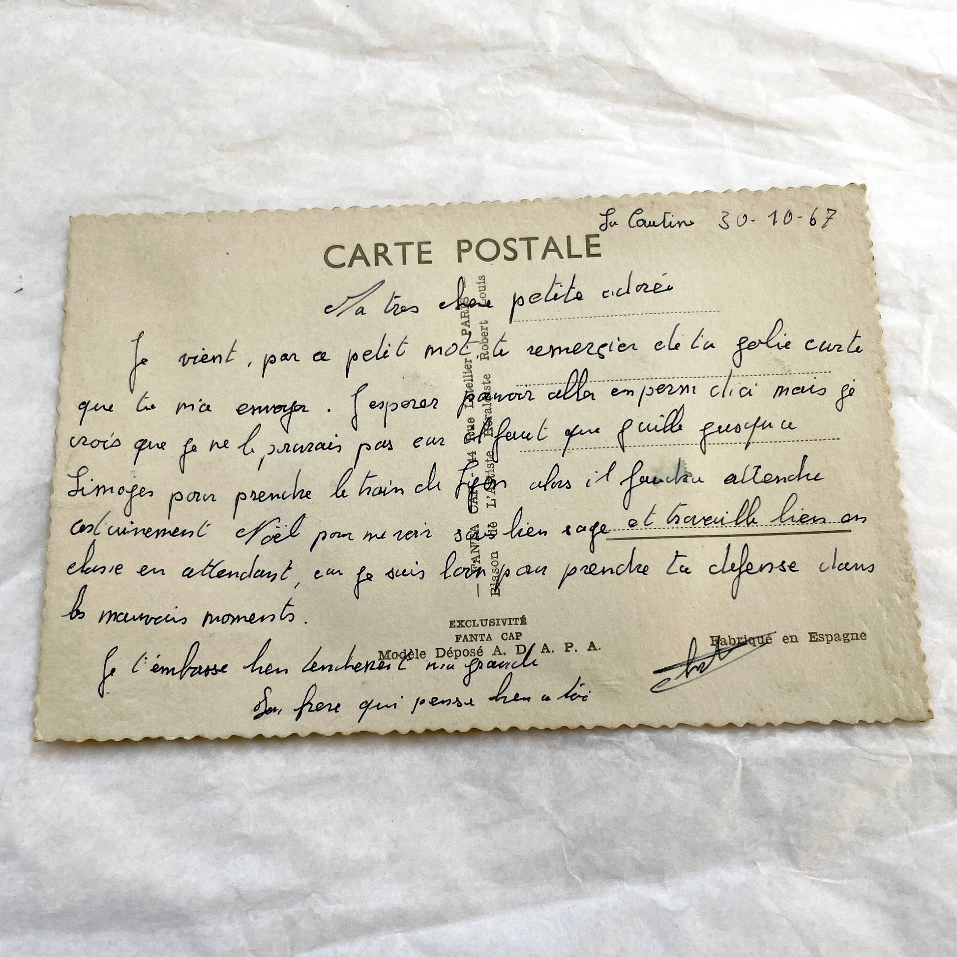 1960s - Vintage French Normandy Embroidered Postcard - Traditional Regional Costume - Folk Art - France Travel Souvenir - Unique Handcraft