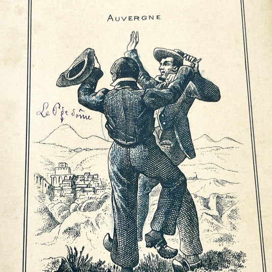 Late 19th - Auvergne Advertising Card - Vintage French Folk Dance Illustration - Melle Céline Mestre Trade Card - Châtel-Guyon Ephemera