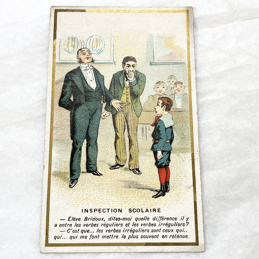 Late 19th - 4 French Advertising Trade Cards - Humorous Illustrated Chromos - Vintage Grocery Store Ephemera - A. Larrivé Auxerre