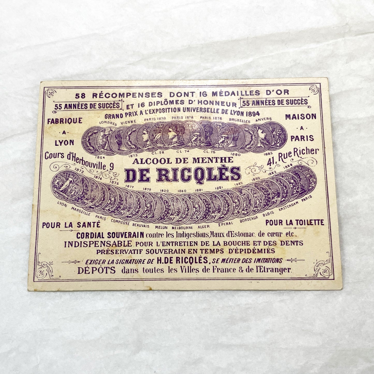 1900s - Ricqlès Mint Alcohol Advertising Card - Vintage French Advertisement - Sailing Scene - Antique Trade Card - Nostalgic Ephemera