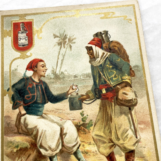 Late 19th - Ricqlès Peppermint Alcohol Advertising Trade Card with Desert Sahara Scene - Vintage French Chromo Collectible